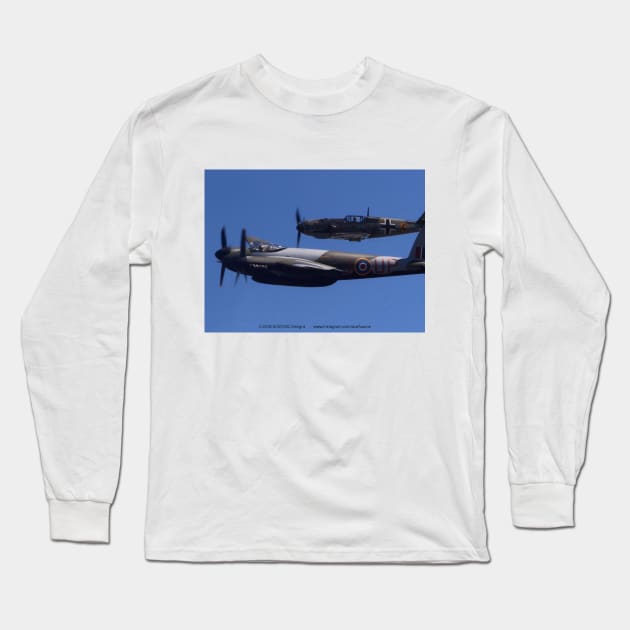 DH 98 Mosquito and Bf-109E3 fly-by Long Sleeve T-Shirt by acefox1